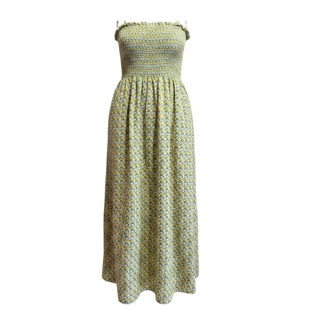 PLUS XXL‎ LOFT Floral Smocked Maxi Dress halter Strap Yellow Blue Green White 2X